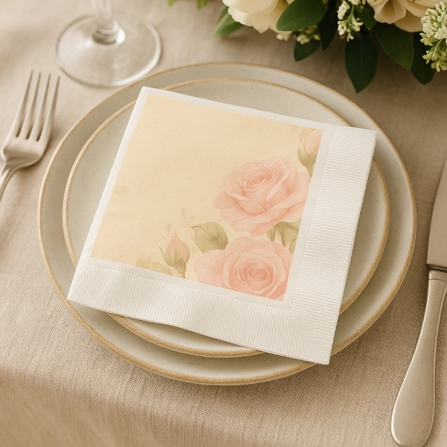 Serviette En Papier Blush Rose Romantique Floral Vintage Mariage (Créateur téléchargé)