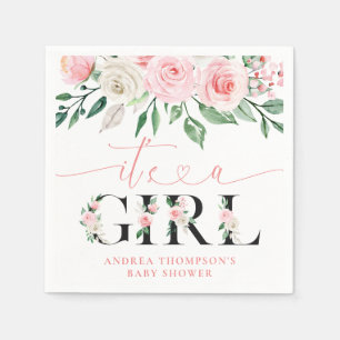 Serviette En Papier Blush rose Rose Floral C'est un Baby shower fille