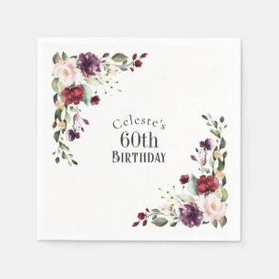 Serviette En Papier Blush rouge et violet élégant Floral 60e anniversa
