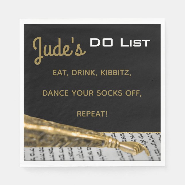 Serviette En Papier BM Bat Bar Mitzvah Gold Yad Napkins (Devant)