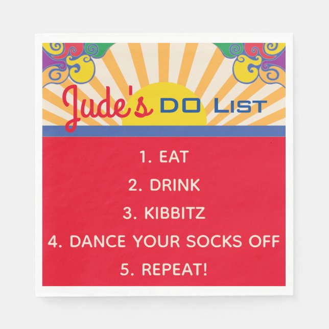 Serviette En Papier BM Bat Bar Mitzvah Hippie Carte à thème (Devant)