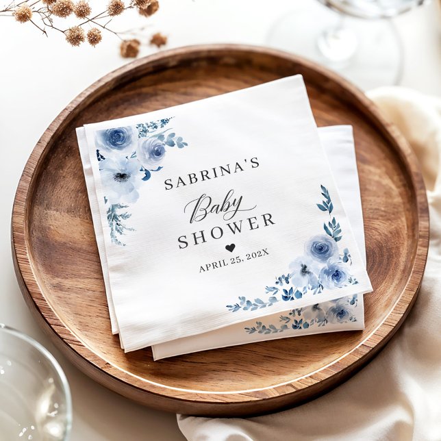 Serviette En Papier Bohème Dusty Blue Floral Baby shower (Créateur téléchargé)