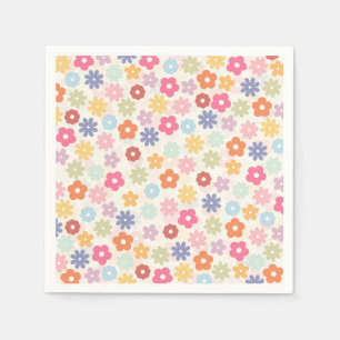 Serviette En Papier Boho 70's Retro Daisy Flowers