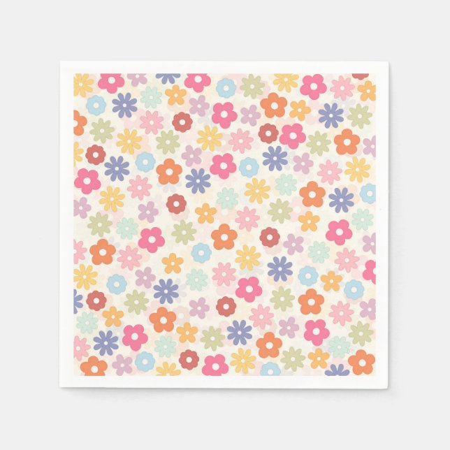 Serviette En Papier Boho 70's Retro Daisy Flowers (Devant)