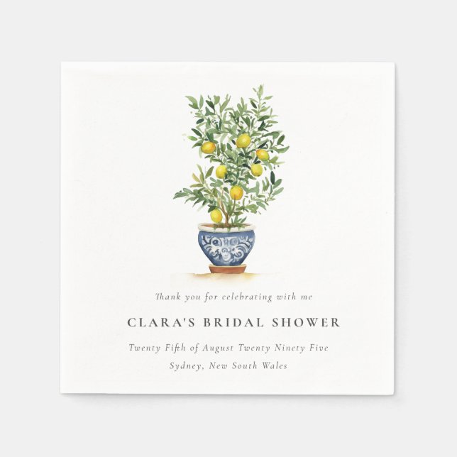 Serviette En Papier Boho Aquarelle Arbre de Citron Jaune Baby Shower (Devant)