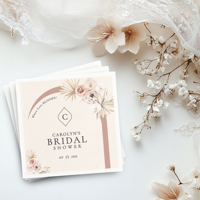 Serviette En Papier Boho Aquarelle Floral Arche Fête des mariées Monog (Créateur téléchargé)