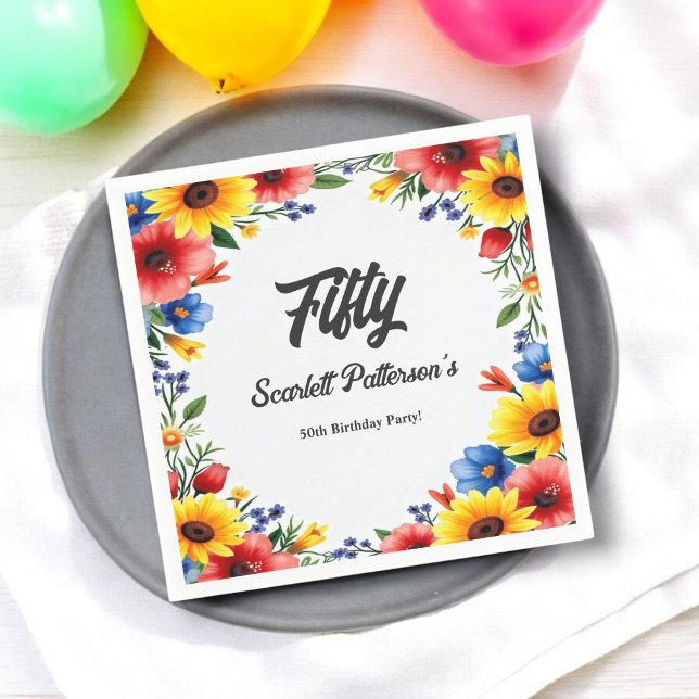 Serviette En Papier Boho Aquarelle Jardin Floral Été 50e anniversaire (Créateur téléchargé)