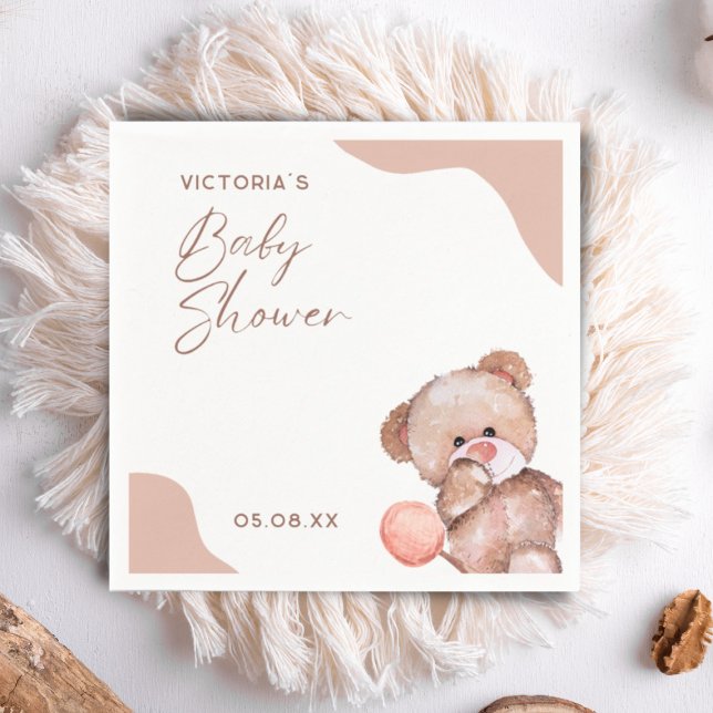 Serviette En Papier Boho Baby Girl Bear Elégant Baby shower Cocktail (Créateur téléchargé)