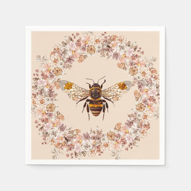 Serviette En Papier Boho Bee Fleur sauvage aquarelle (Devant)