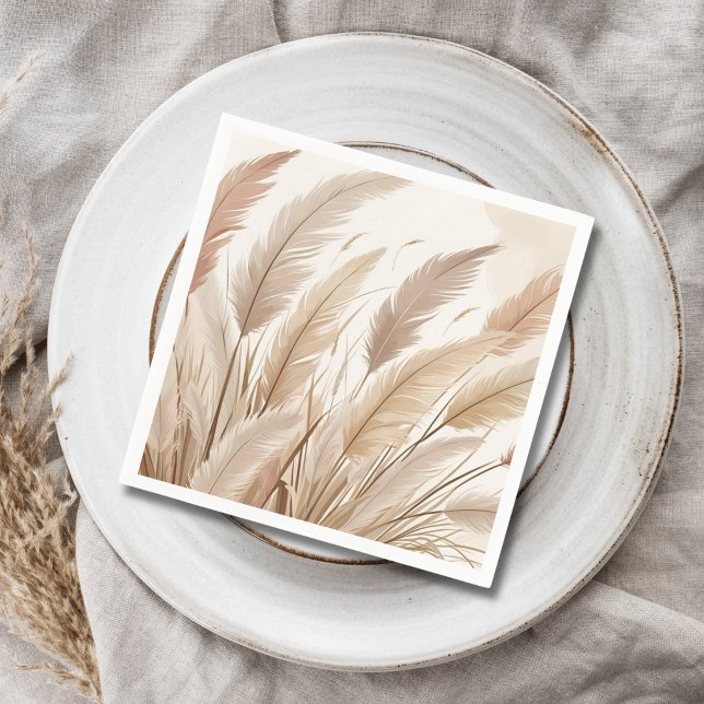 Serviette En Papier Boho Beige Pampas Grass Mariage (Créateur téléchargé)