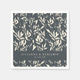 Serviette En Papier Boho Black Main Tirée Floral Mariage Personnalisé