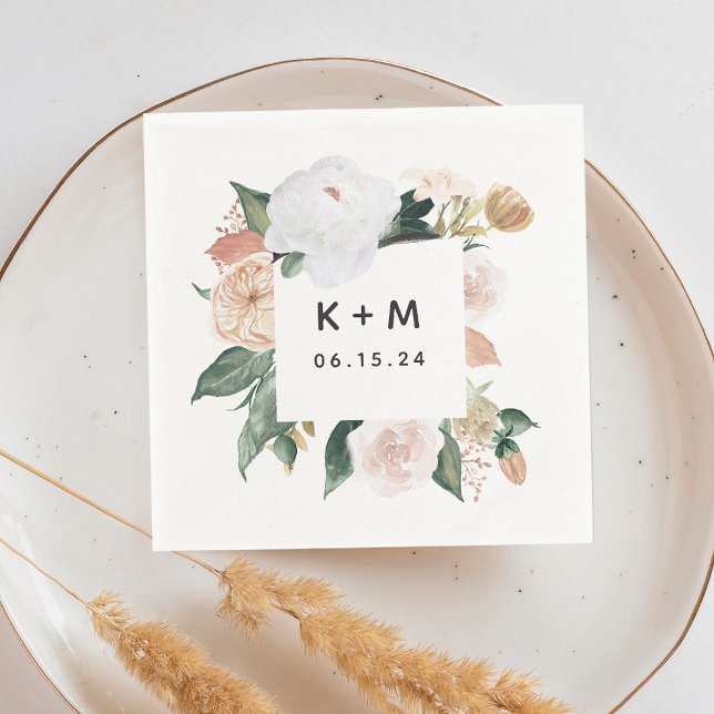 Serviette En Papier Boho Blooms Moderne Floral Mariage Monogramme (Créateur téléchargé)