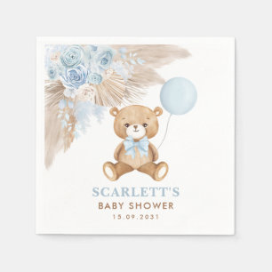 Serviette En Papier Boho Blue Floral Teddy Ours Bébé Garçon Douche