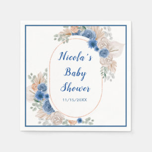 Serviette En Papier Boho Blue Pampas Grass Baby shower