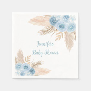 Serviette En Papier Boho Blue Pampas Grass Baby shower Floral