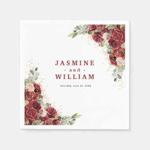 Serviette En Papier Boho Blush Bourgogne Floral Or Mariage géométrique