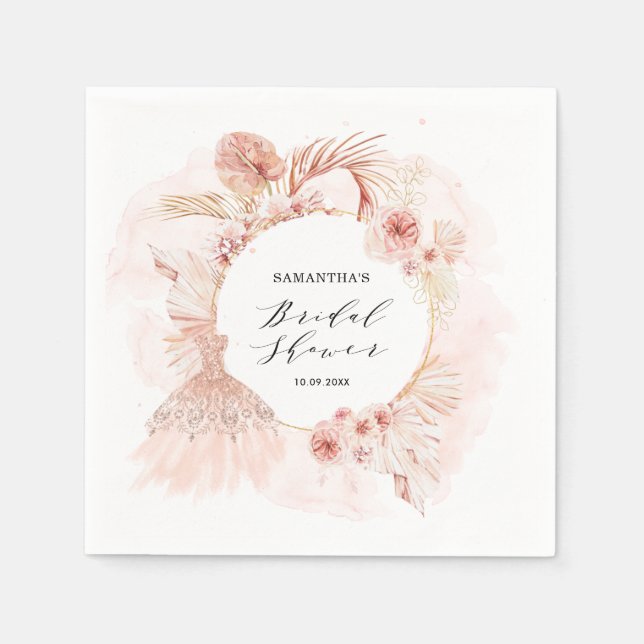 Serviette En Papier Boho Blush Pampas Parties scintillant Robe Fête de (Devant)