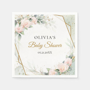 Serviette En Papier Boho blush roses et Baby shower d'or eucalyptus