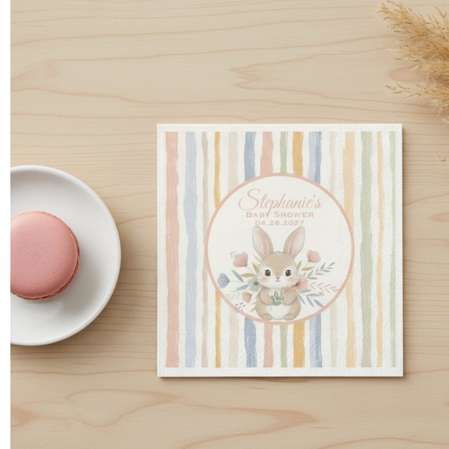 Serviette En Papier Boho Bunny Watercolor Stripe  (Sweet baby shower napkin)