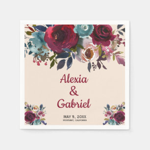 Serviette En Papier Boho Burgundy Marsala Mariage floral de la Marine 