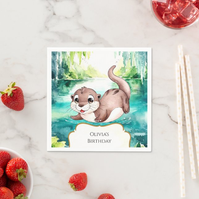 Serviette En Papier Boho Calm Otter Anniversaire (En situation)