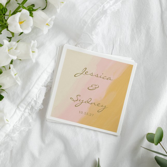 Serviette En Papier Boho Chic Abstrait Aquarelle rose Jaune Mariage (Créateur téléchargé)