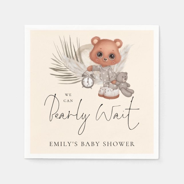 Serviette En Papier Boho Chic On Peut Bearly Wait Baby shower (Devant)
