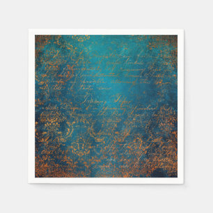 Serviette En Papier Boho Copper Blue Script Grunge