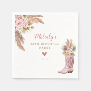 Serviette En Papier Boho Cowgirl Boot Pampas Grass Roses Anniversaire