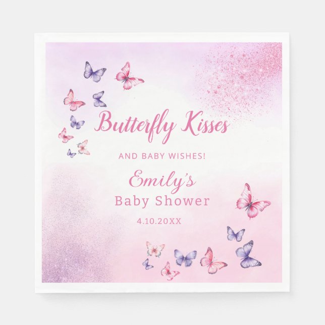 Serviette En Papier Boho Cute Butterfly Watercolor baby shower fille (Devant)