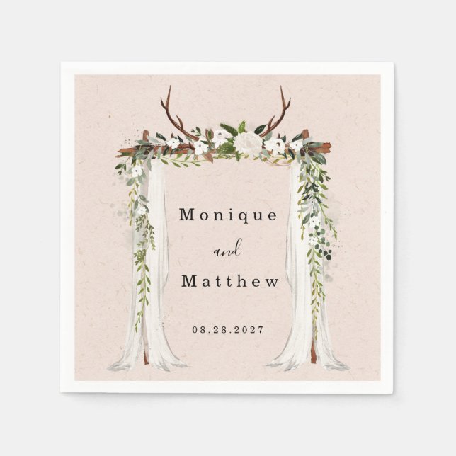 Serviette En Papier Boho Deer Antlers White Canopy Rustique Mariage (Devant)