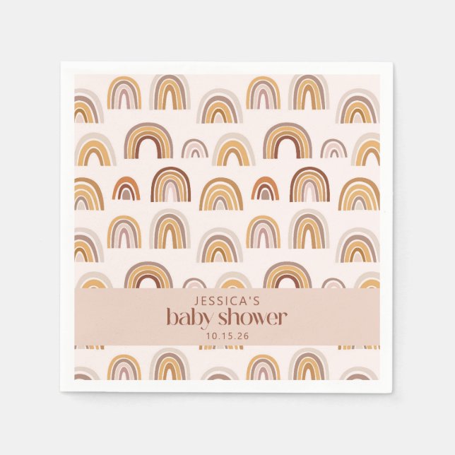 Serviette En Papier Boho Desert Rainbow Neutral Baby shower personnali (Devant)