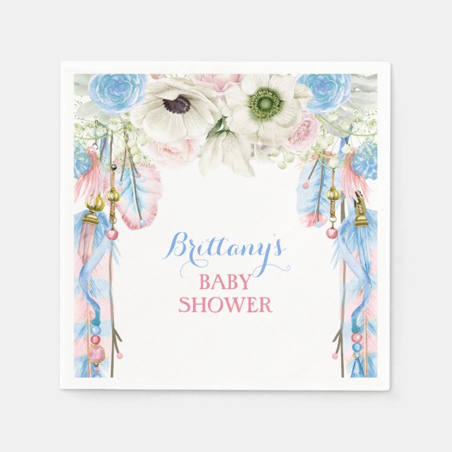 Serviette En Papier Boho Dream Catcher Plume Tribal rose & bleu (Devant)