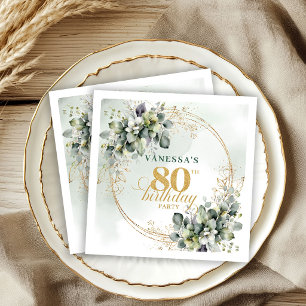 Serviette En Papier Boho Dusty Green Eucalyptus Fête d'anniversaire 80