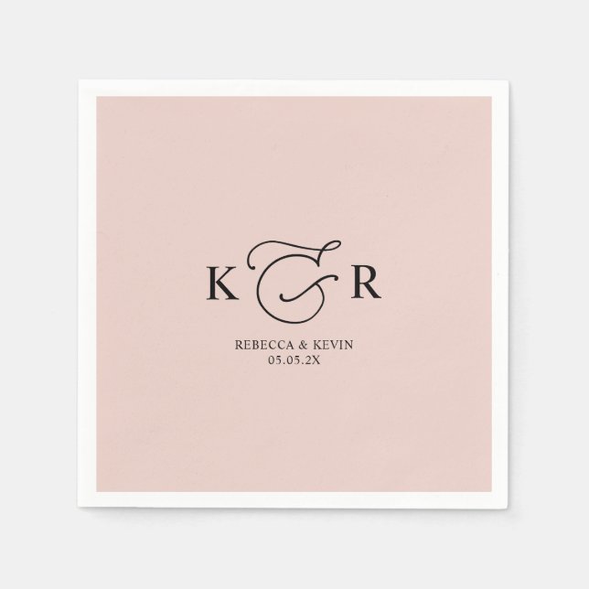 Serviette En Papier Boho Dusty Rose Élégant Mariage Monogram Napkins (Devant)