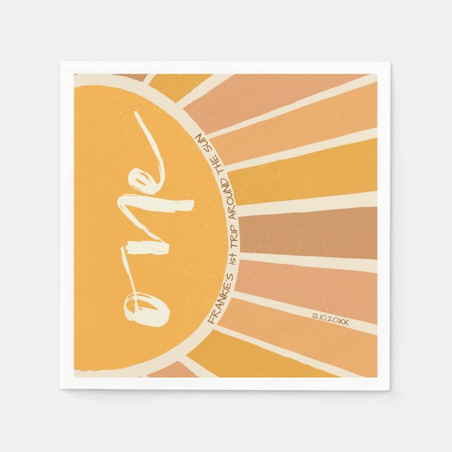 Serviette En Papier Boho Eté Premier Voyage Autour Du Soleil Anniversa (Devant)