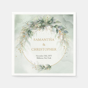Serviette En Papier Boho Eucalyptus branches vertes faux cadre or