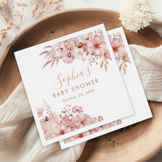 Serviette En Papier Boho Fall Floral Pumpkin Baby Shower  (Créateur téléchargé)