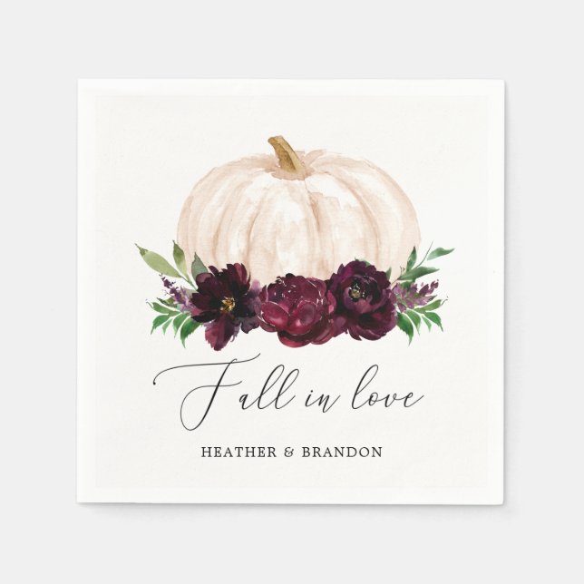 Serviette En Papier Boho Fall In Love Floral Citrouille Mariage (Devant)