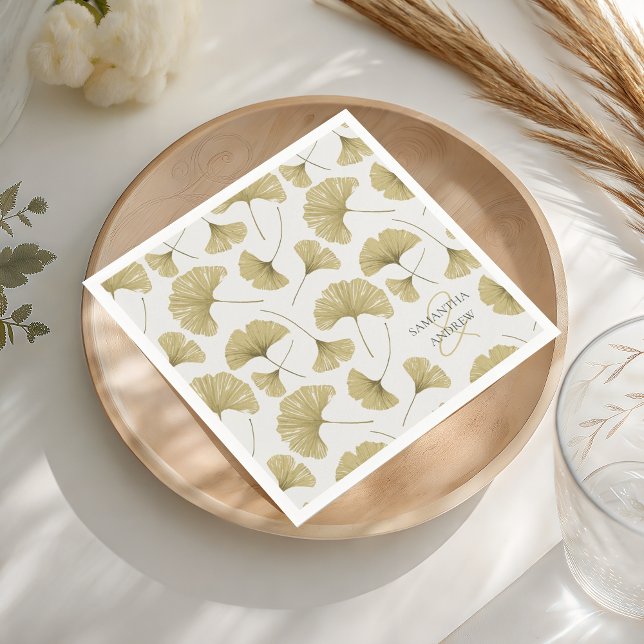 Serviette En Papier Boho Faux Gold Botanical Motif Monogramme (Créateur téléchargé)