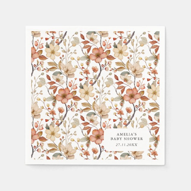 Serviette En Papier Boho Fleur sauvage Floral Baby shower blanc (Devant)