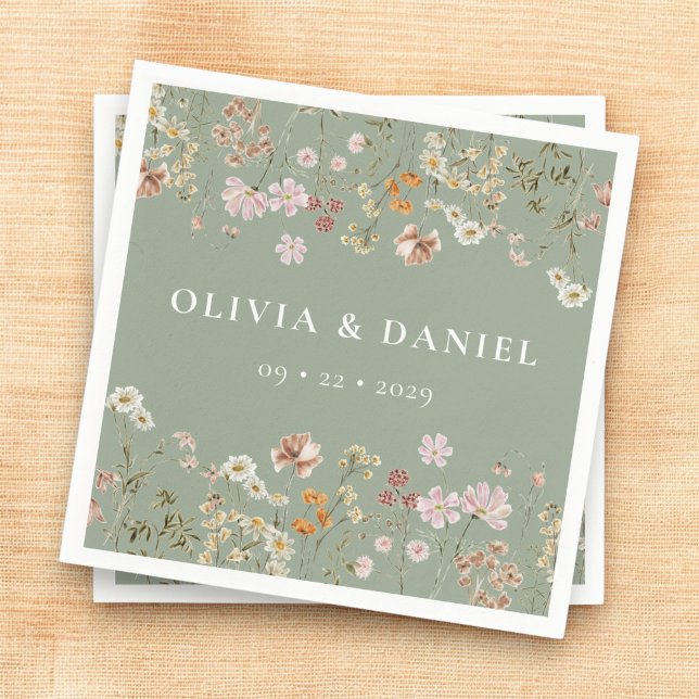 Serviette En Papier Boho Fleur sauvage Sage Green Garden Mariage (Créateur téléchargé)