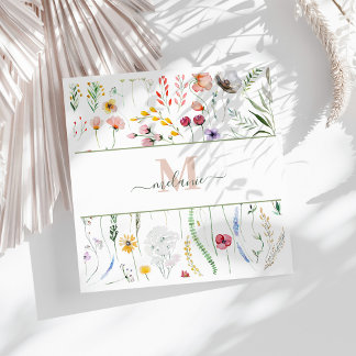 Serviette En Papier Boho Fleurs sauvages Nom personnalisé Monogramme