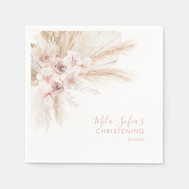 Serviette En Papier Boho Floral Baptism serviettes filles Christening  (Devant)