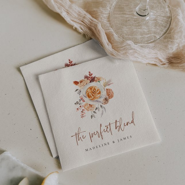 Serviette En Papier Boho Floral Café "Le Mélange Parfait" Mariage (Créateur téléchargé)