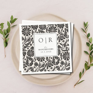 Serviette En Papier Boho Floral Custom Black Mariage Botanique Napkins