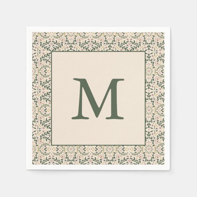 Serviette En Papier Boho Floral Custom Christmas Holiday Monogram (Devant)