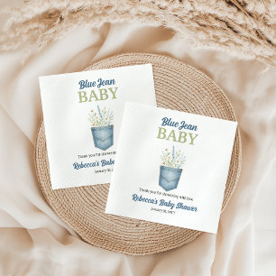 Serviette En Papier Boho Floral Denim Pocket Blue Jean Baby shower