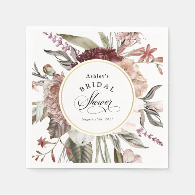 Serviette En Papier Boho Floral Fantaisie Lavis de Mariée (Devant)