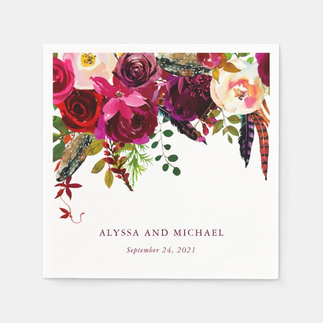 Serviette En Papier Boho Floral | Mariage (Devant)